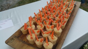 Hummus and fresh carrot served in little glasses